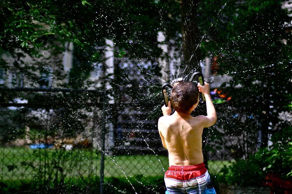 This is our lawn man, every time an area has enough water, we point to the next dry place