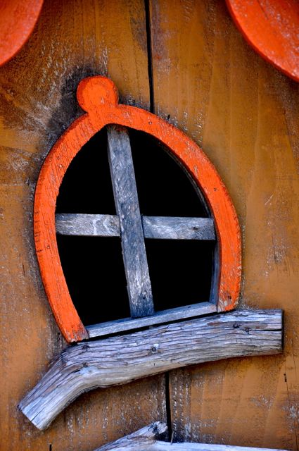 Window on the best bird houses I've ever seen