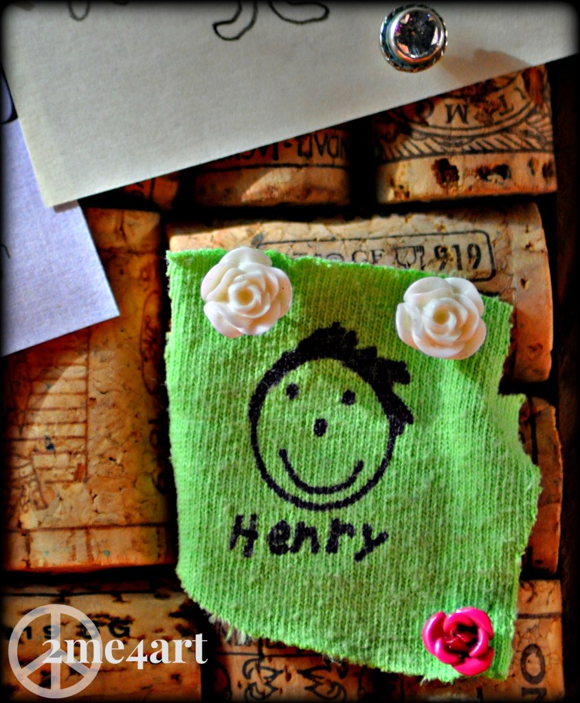 Roses holding a piece of my son's kindergarten field trip shirt…