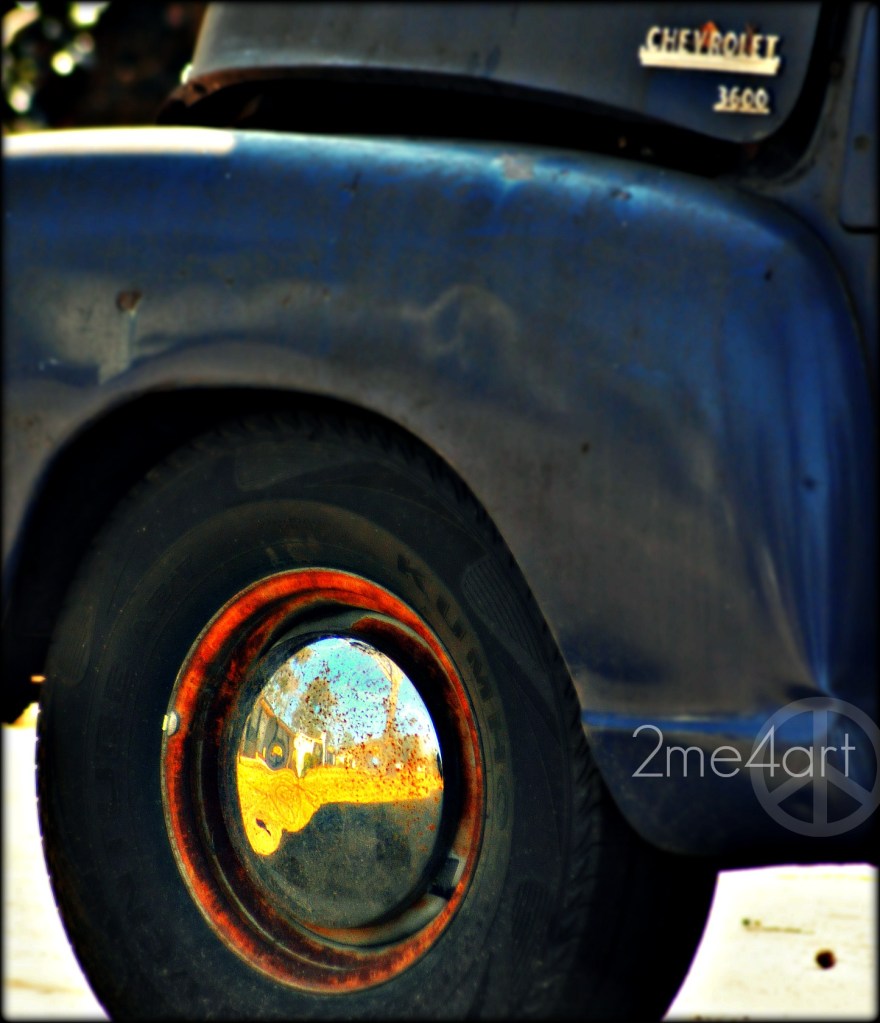 only one hubcap on this old truck