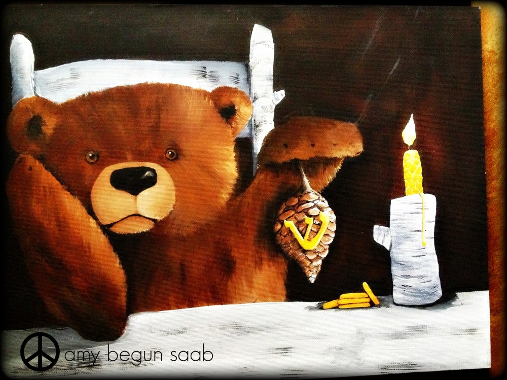 Mac A. Bear playing dreidel