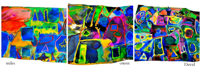 I showed the class a cup of water, then I poured yellow olive oil & we watched the oil bubble & then settle on top of the water. I gave the kids paper & oil pastels. I told them to press hard onto the paper. Then we used watercolor & discovered that the watercolor was trapped inside the oil pastel lines. Loved it!