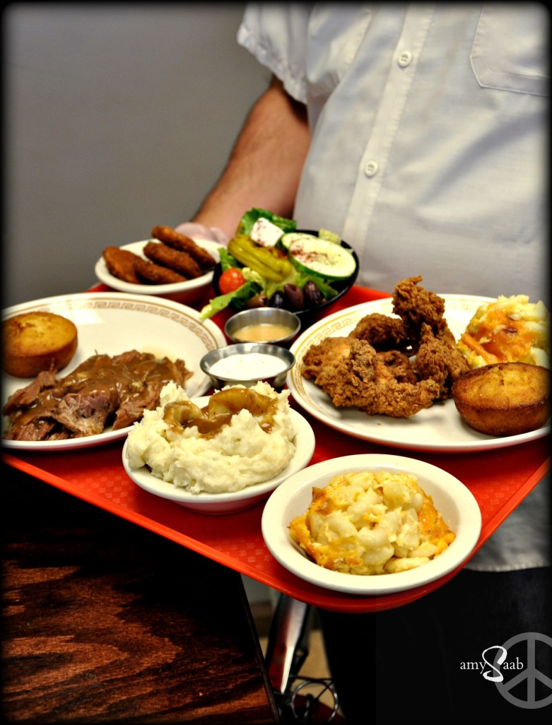 on this try are two meat & three...served with cornbread. see the mac & cheese? 